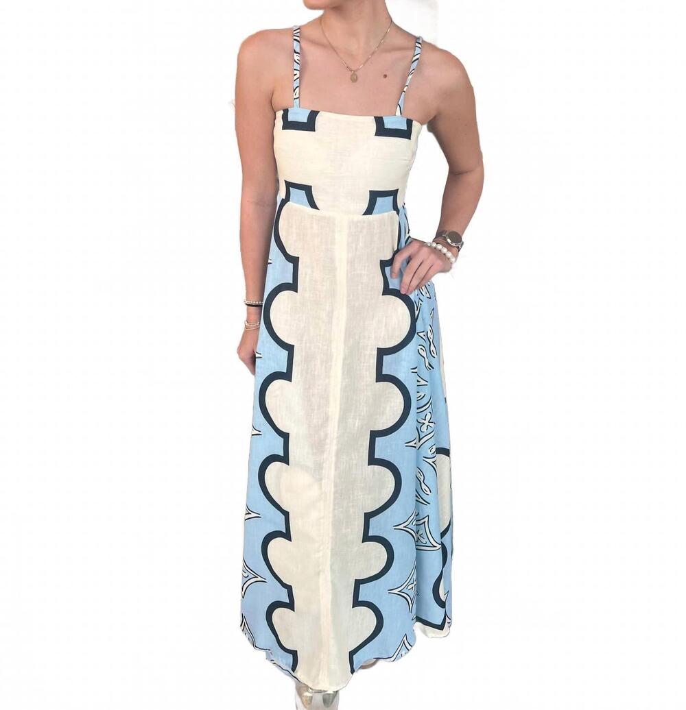 NEW LAVI carla dress in cream, light blue, and black